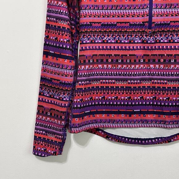 NIKE Womens Pro Pullover S Top Pink Purple DRI-FIT Stretch Geometric Half Zip - Picture 4 of 10